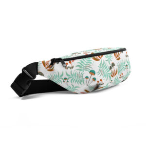 Retro Modern Dancing Mushrooms and Ferns (White) Adjustable Waist Bag