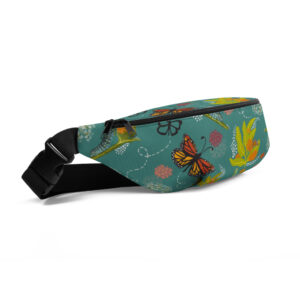 Monarch Life Cycle Adjustable Waist Bag (Teal Background)