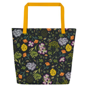 Humboldt Wildflowers Large Tote Bag With Inside Pocket (Yellow/Black Handles)