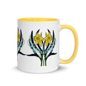 Daffodils & Forget Me Nots Ceramic Mug (2 Color Interior, Handle & Rim)