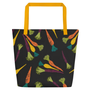 Farmers' Market Carrots (Black) - Large Tote Bag With Inside Pocket