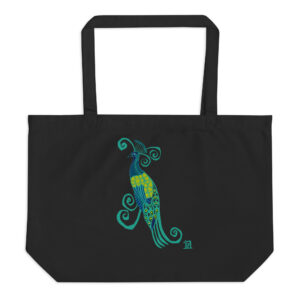 Peacock Large Organic Cotton Tote Bag (Black)