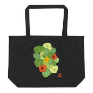 Nasturtiums Large Organic Cotton Tote Bag (Black)