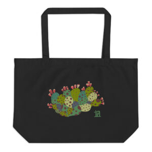 Prickly Pear Cacti/Nopales - Large Organic Cotton Tote Bag (Black)