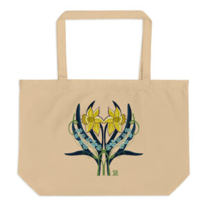Daffodils & Forget Me Nots Large Organic Cotton Tote Bag (Oyster)
