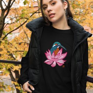 Bird on Lotus Flower –Unisex Long Sleeve Tee (4 Colors)