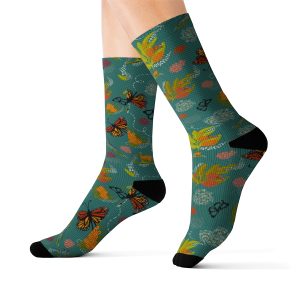 Unisex Crew Length Tube Socks - Monarch Life Cycle Print