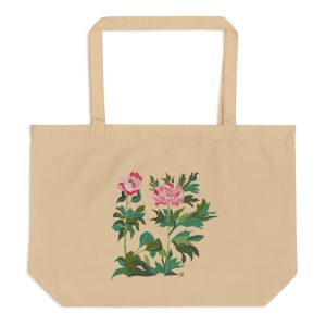 Peony Power Large Organic Cotton Tote Bag (Oyster & Black)
