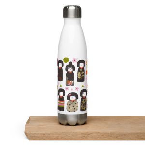 Kokeshi Carnival - Leak-Proof Insulated Stainless Steel Water Bottle (White & Black)