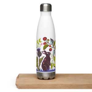 Animal Series: Rabbit's Raspberry Rendezvous – Leak-Proof Insulated Stainless Steel Water Bottle (White & Black)