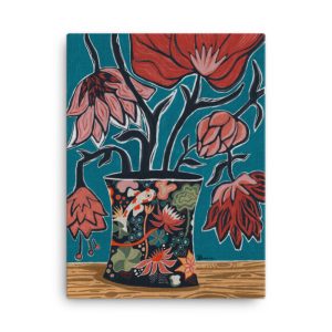 Lotus and Koi Vase –  Archival Canvas Print