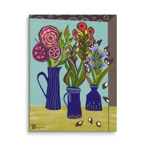 Flowers in 3 Blue Vases (Blue Series) – Archival Canvas Print